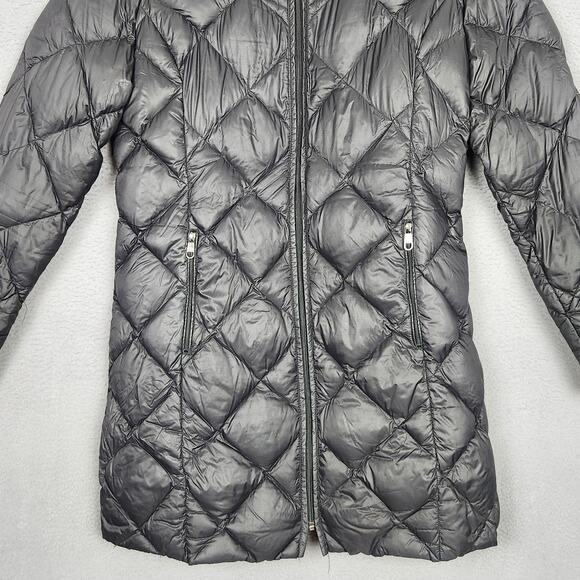 Steve Madden Puffer Jacket Womens Large Black Hooded Long Quilted Down Coat - Picture 6 of 12